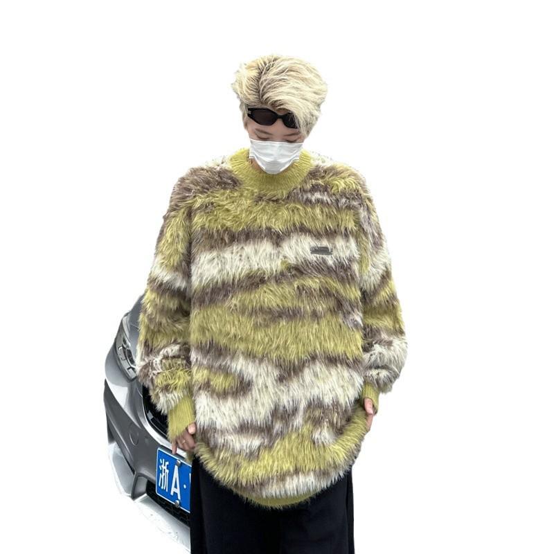 Унисекс ретро вязаный кардиган из искусственного меха норки: Уютная, свободная верхняя одежда с круглым вырезом для осени и зимы