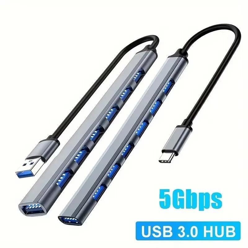 7-в-1 USB-C удлинитель-адаптер-хаб с 7 портами из алюминиевого сплава, USB 2.0 хаб-адаптер, разветвитель-удлинитель Type-C для ноутбуков, компьютера