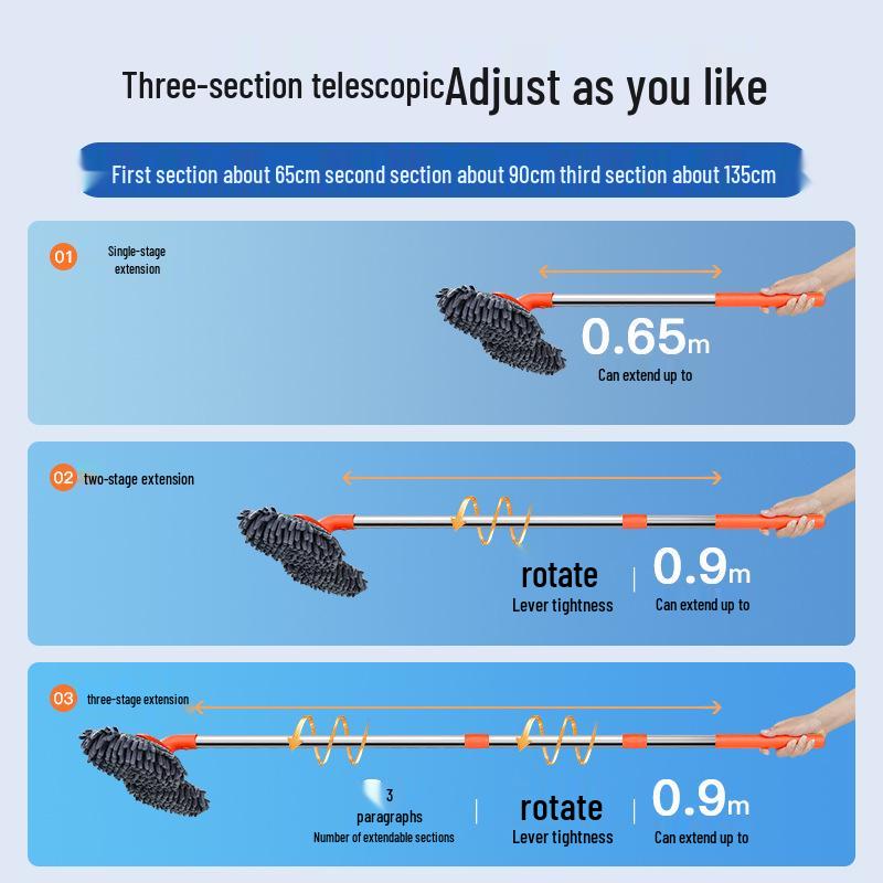 Раздвижная швабра из шенилла для мытья автомобиля с щеткой из мягкой щетины