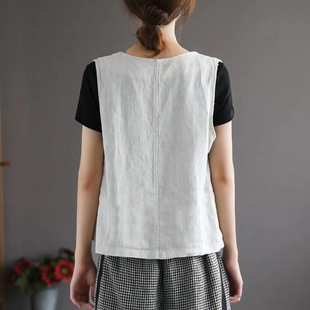 Женский льняной жилет, повседневный кардиган без рукавов, куртка, свободный и тонкий повседневный жилет, топ, бирюзовый жилет для женщин