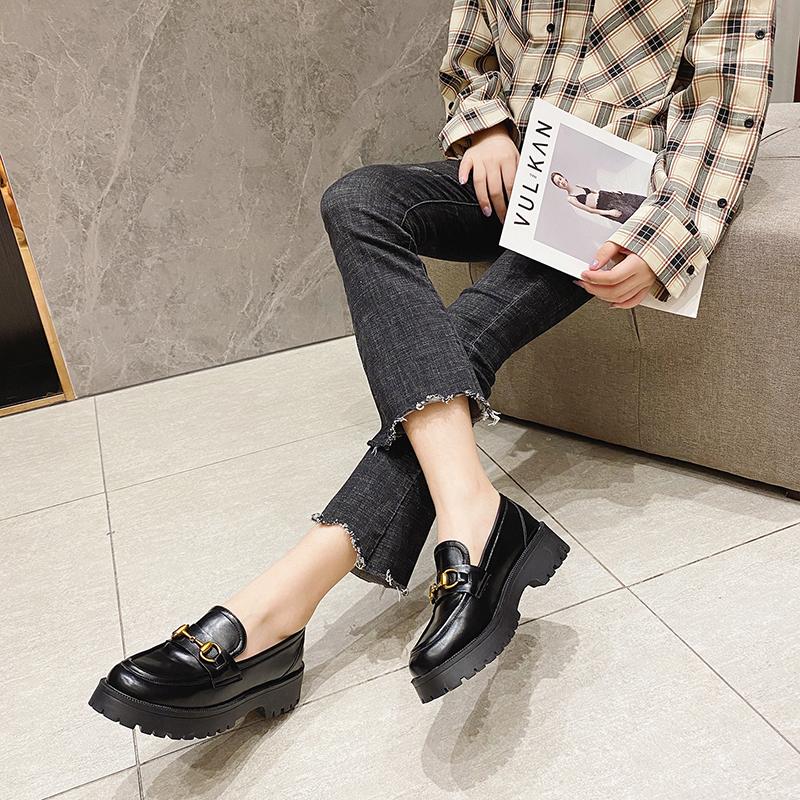 Туфли-лоферы Muffin Thick Bottom Slip-On женские, новые, британский стиль, черные, ретро, мягкие, кожаные, плоские, маленькие, женские