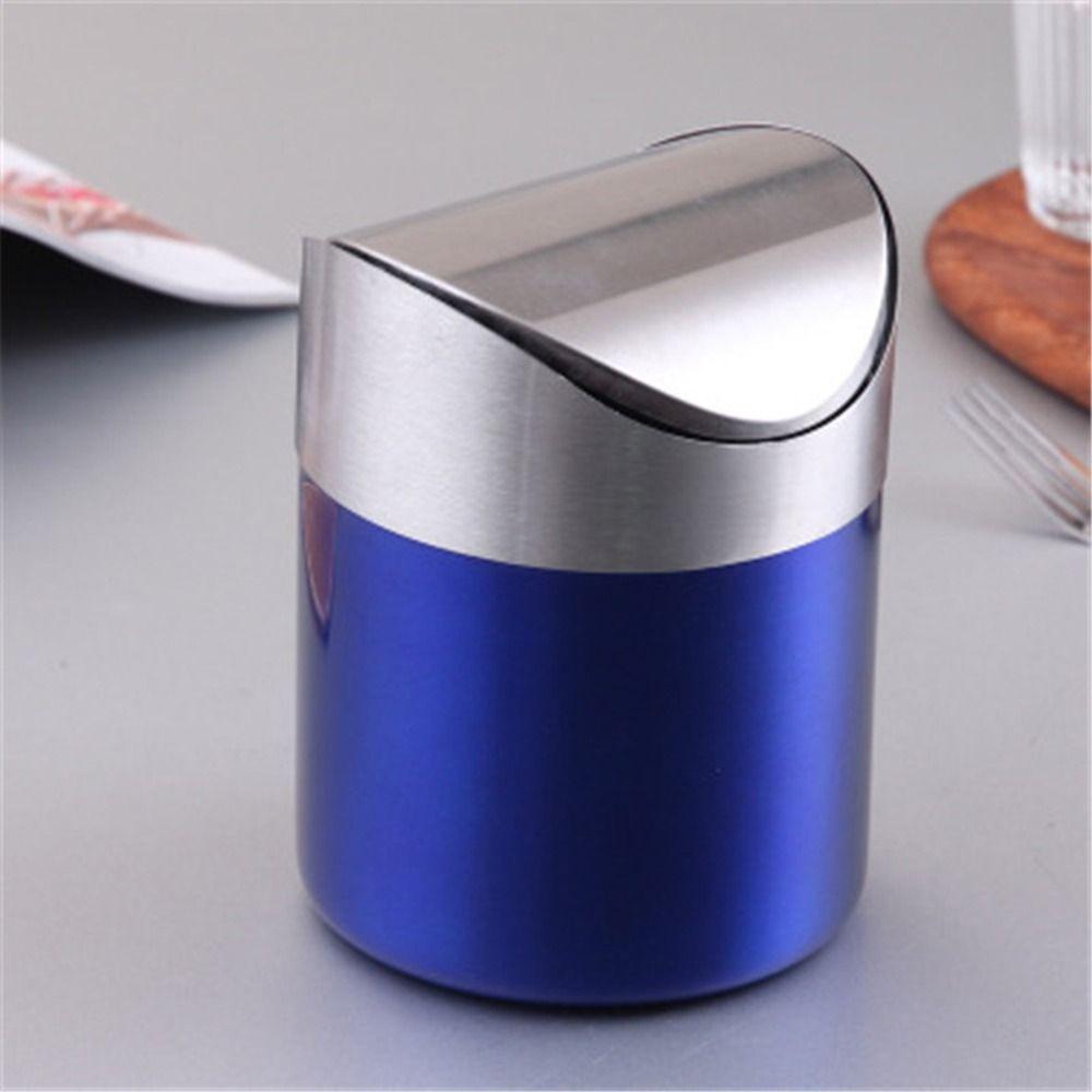 Rust-proof Mini Flip Trash Can Stainless Steel Creative Storage Bin  Home Decoration