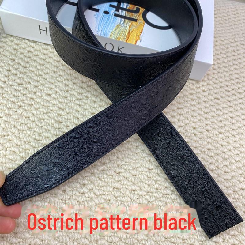 Men's Leather Automatic Buckle Belt with Headless, Buckleless Cowhide Strip and Vegetable-Tanned Card Slot