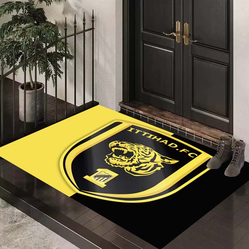 Football-Themed Al-Ittihad Club Cartoon Rug/Floor Mat — Suitable for Bedrooms, Living Rooms, Sofa Areas, and Home Entryways; Lar