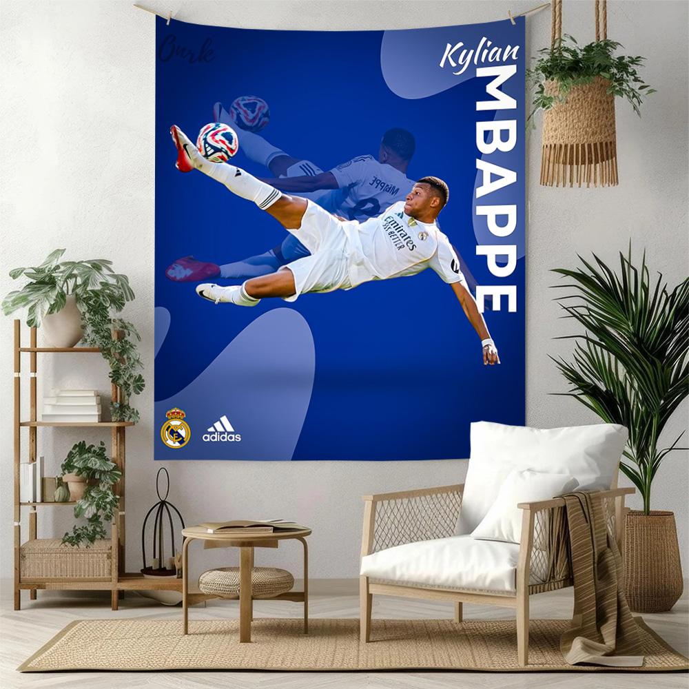 Star Player Kylian Mbappé Retro Tapestry Rustic Farmhouse Made for Studio Wall Living Room Bedroom Four Seasons Hand Painted Style Gift for New Home