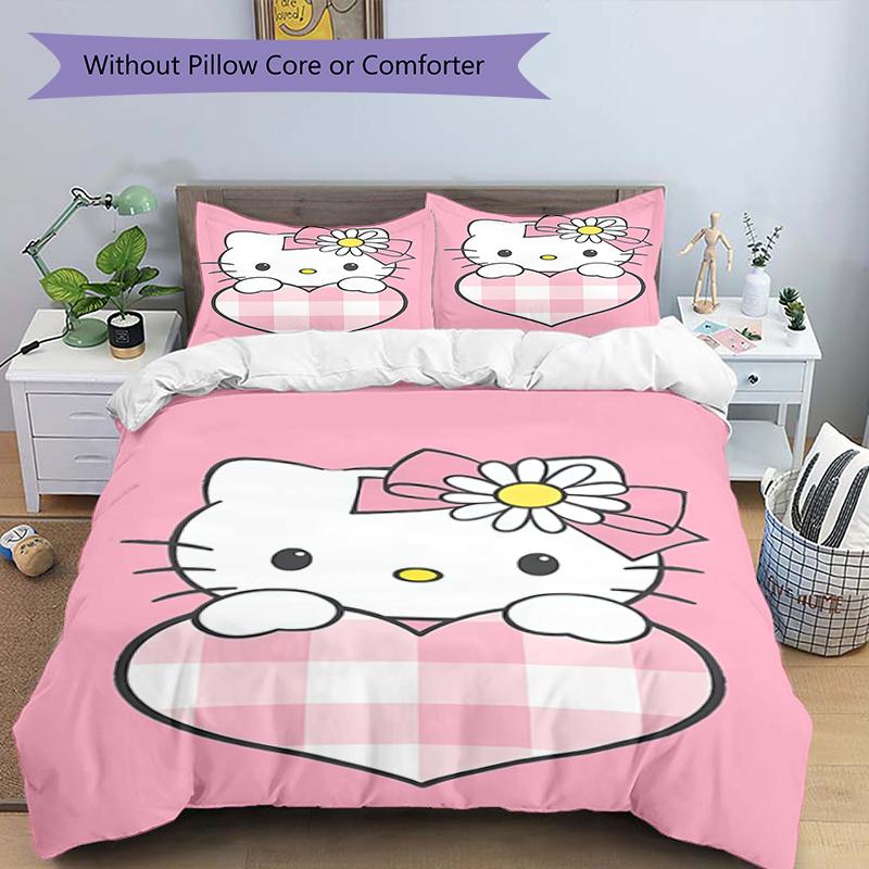 3pcs Sanrio HelloKitty12 Design Cover Set - HD Printed Bedding with 1 Cover and 2 Pillowcases - Perfect for Home and Dorm Decor