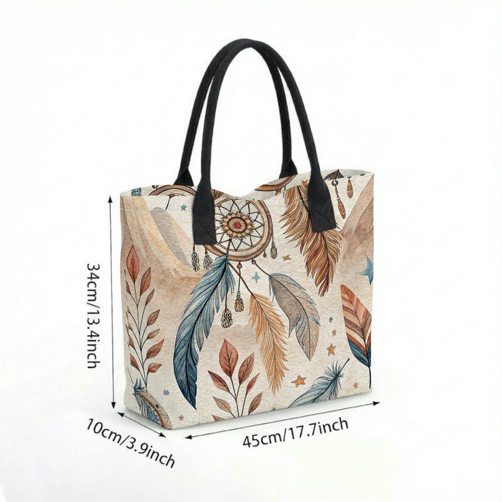  Boho Dreamcatcher Print Tote Bag Casual Large Capacity Shoulder Handbag for Daily Use
