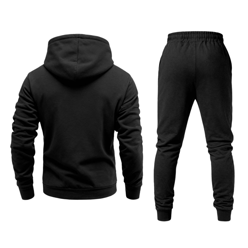 Men's Casual Solid Color Letter-printed Sweatshirt Set, Men's Fleece Hooded Drawstring Sweatshirt And Sweatpants Two-piece Set