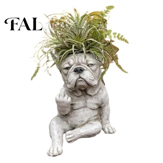 Indoor Decorative Planter Funny Bulldog Pot Novelty Middle Finger Dog Flower Cute Unique Garden Decor Statue for Outdoor Office Desk Creative