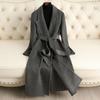 Двустороннее шерстяное пальто 2024 года, осень-зима, новое высококачественное длинное пальто выше колена, облегающий дизайн, шерстяное пальто