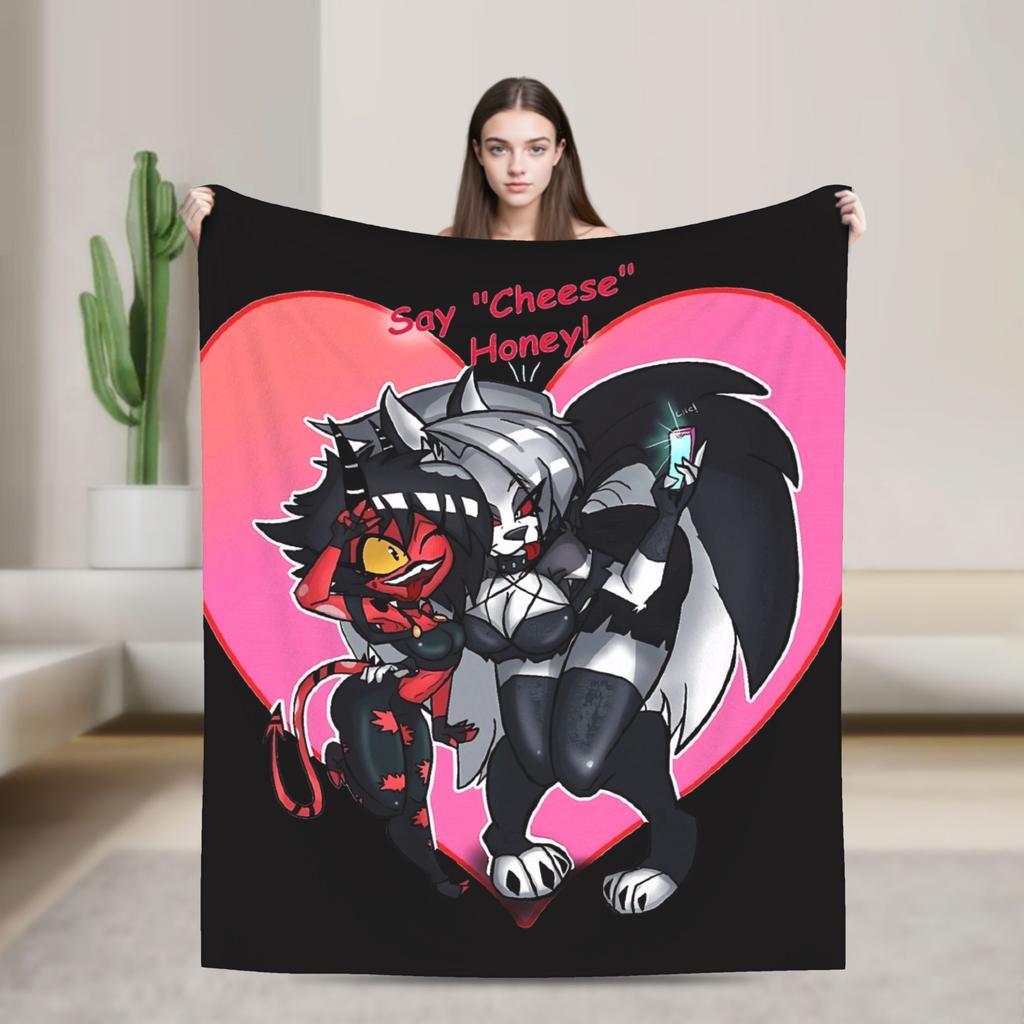 Helluva Boss Loona Flannel Blankets Warm Throw Blanket for Living Room Airplane Travel Graphic Bedspread Sofa Bed Cover