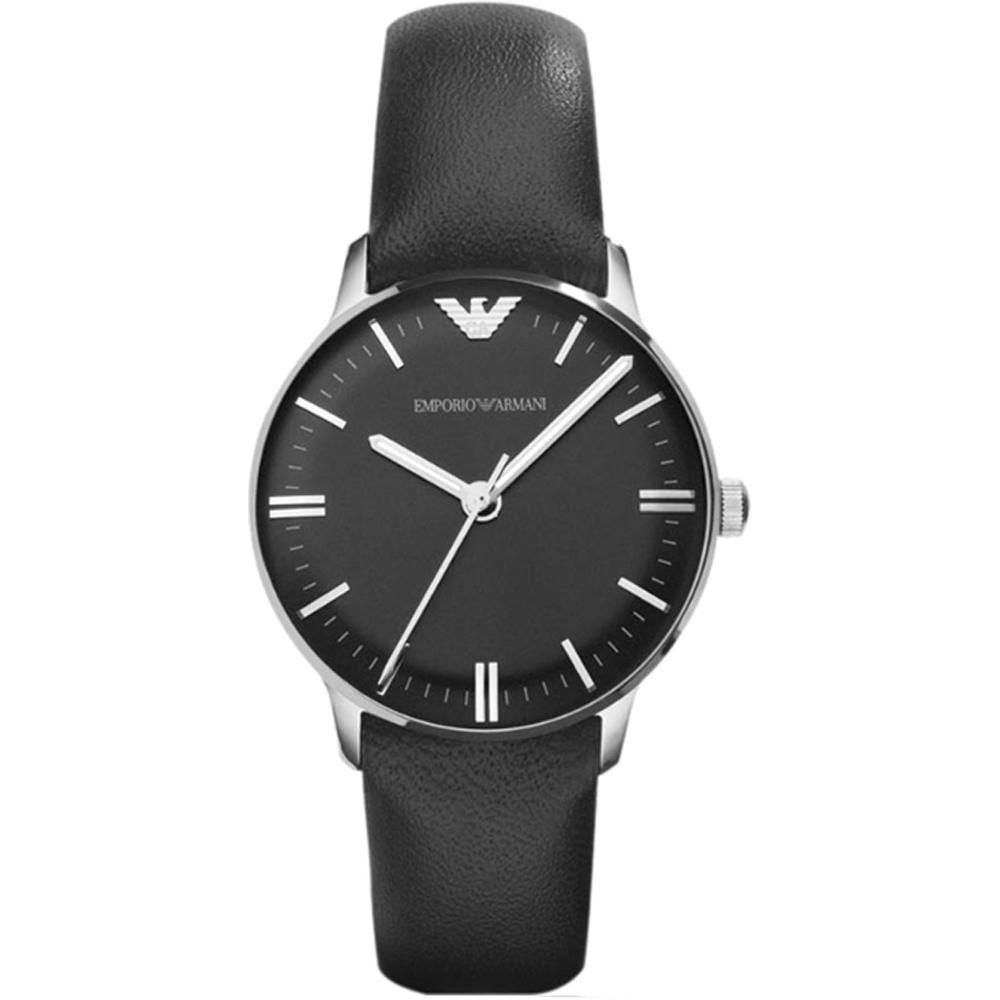 Emporio Armani Джанни Маленькие Черные Кожаные Черные Женские Кварцевые Часы AR1600