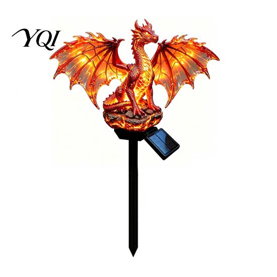 Fiery Dragon Garden Sculpture Solar Light, Fantasy Yard Stake, Waterproof Resin Ornament Gifts for Fans Statue Pathway Light Lawn Patio Decor