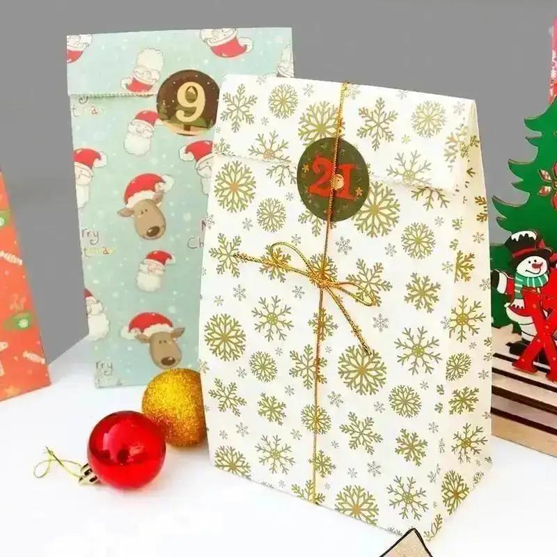 Xiaomi 12Paper Bags 12 Stickers Merry Christmas Kraft Paper Bags Gift Bags Candy Bags Christmas Party Supplies Gift Bags