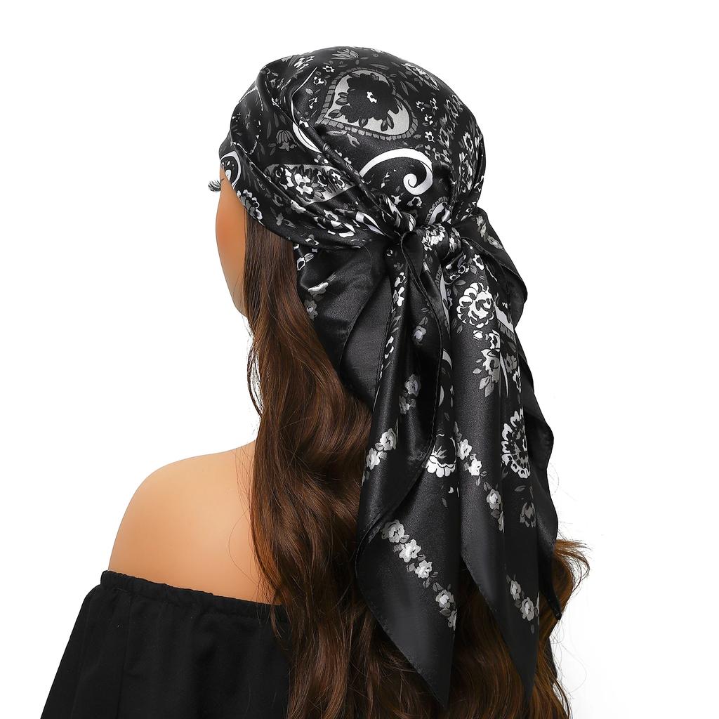 Head Scarf Women Luxury Brand Square 90*90cm Silk Foulard Satin Bandana Cheveux Soft Neckerchief Hijab Hair Scarves For Ladies