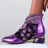 Large Size Women Vintage Ethnic Style Shoes Chunky Heel Embroidered Short Boots