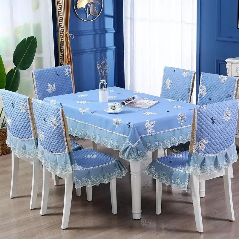 Кружевная спинка стула, стол и чехол на стул, домашняя прямоугольная скатерть, художественная скатерть, обеденный стул, встроенная подушка