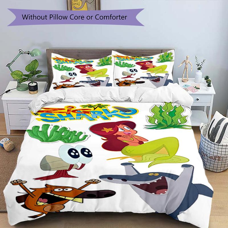 3pcs Zig & Sharko Bedding Set Duvet Cover Closure Includes 1 Duvet Cover & 2 Pillowcases, Soft and Comfortable for All Seasons.