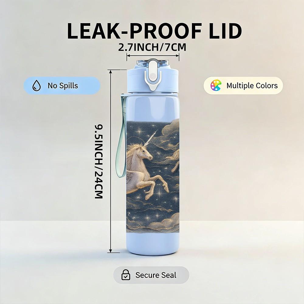 1PC Vintage Stone Lion Sculpture Print 750ml Color Plastic Sports Water Bottle Leakproof Flip Straw Lid Suitable for Sports Office Home Use