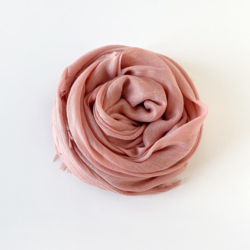 Solid Color Scarf Cotton and Linen Shawl Yarn Women's Summer Sunscreen Headscarf Retro Yarn Lengthened