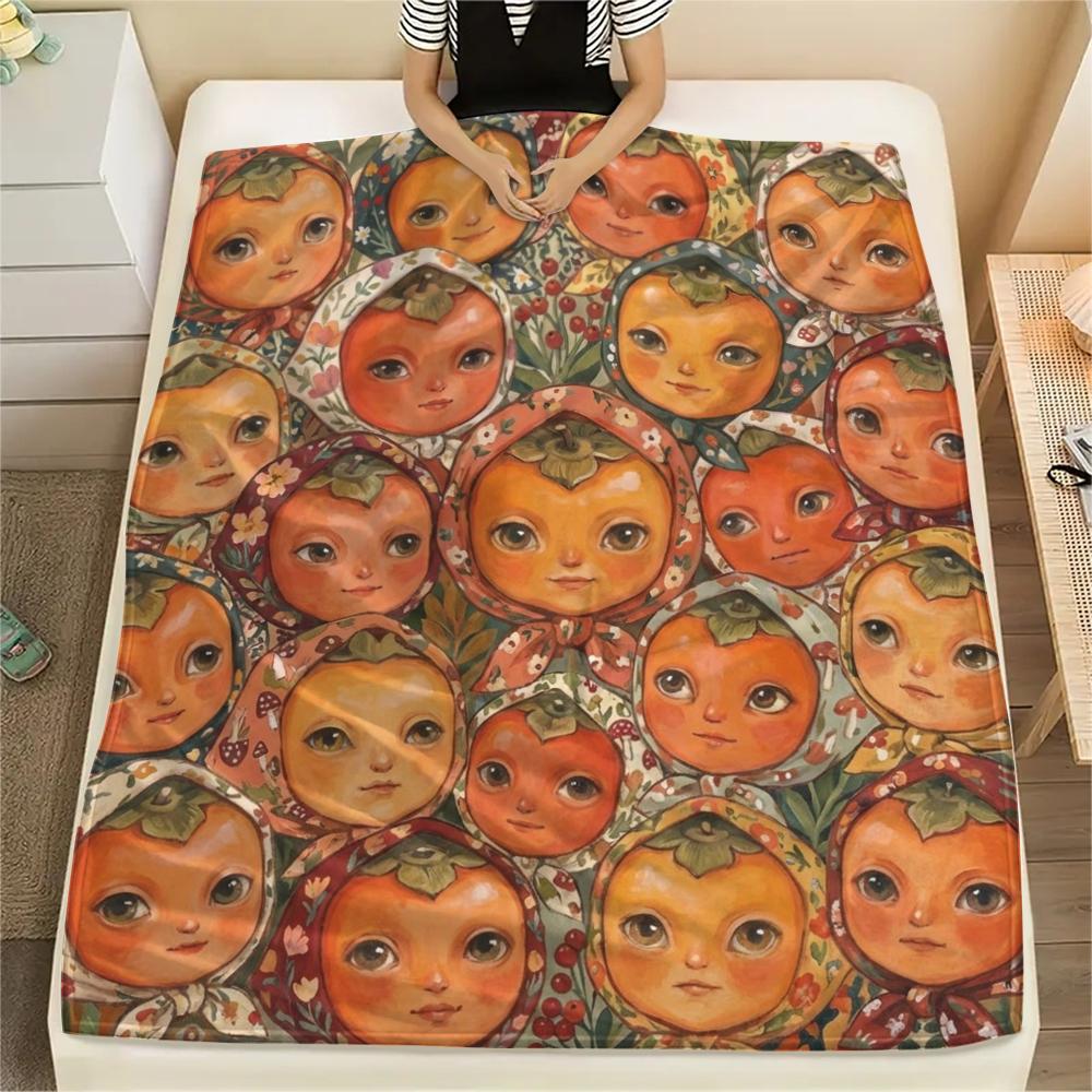 1PC Retro Floral And Fruit Art Print Flannel Blanket, High quality All Seasons, Home Decor, Warmth and Comfort, Perfect for Christmas Gifts