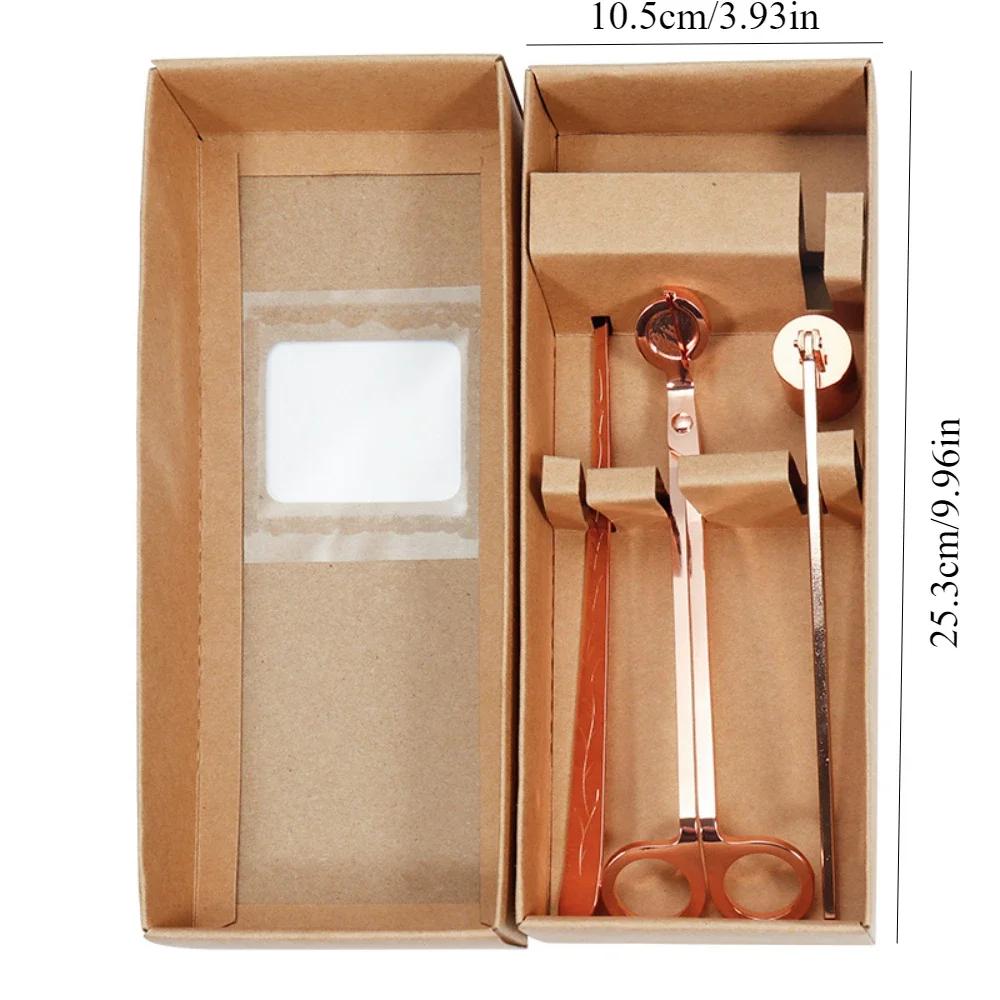 Набор аксессуаров для свечей 3-в-1: триммер для фитиля, гаситель, подставка. Нержавеющая сталь. В подарочной коробке. Набор для ухода за свечами. Принадлежности для любителей DIY-свечей.