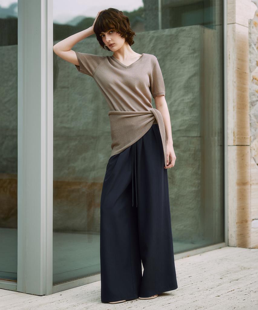 ZEROSTREET [2 Colors] Le Zero V-Neck Short Sleeve Knit & Shawl Set