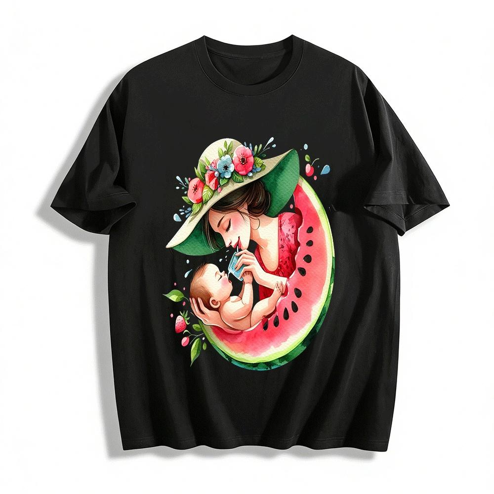 Summer Parent-Child Warm Watermelon Print Adult T-Shirt Pure cotton T-shirt