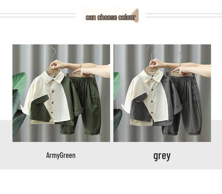 Детский уличный стиль осенний костюм-двойка: Свободная рубашка с длинным рукавом и брюки (Тенденция 2025 года)