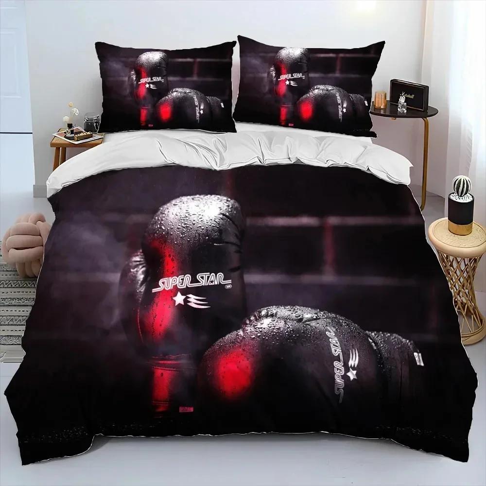3PCS Bedding Set Red Boxing Gloves Boxer Fight Bedding Set,Duvet Cover Bed Set Quilt Cover Pillowcase,King Queen Size Adult