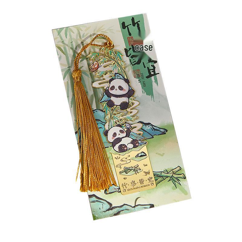 Chengdu Panda Metal Bookmark: Chinese Style with Tassel, Hollow Design, Engraved New Year Gift and Cultural Souvenir.