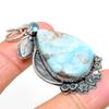 Natural Republic Larimar,Blue Topaz Stone 925 Sterling Silver Pendant 2.36" y0Q58