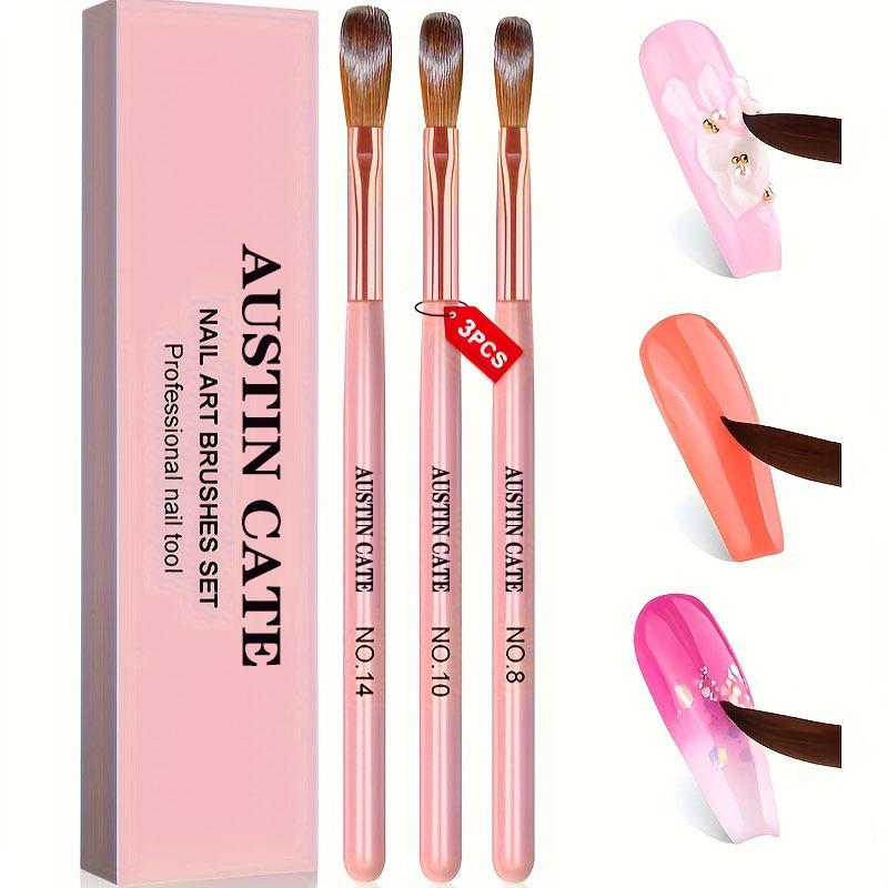 3Pcs Acrylic Nail Brush Set #8/10/14 Professional Acrylic Powder Extension Nail Brushes Nail Art 3D Carving Manicure Salon Tools