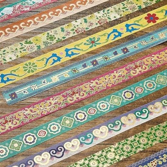 YUBBAEX 20-volume set Chinese-style masking tape floral patterngeometric pattern washi gold foil decoration DIY crafts bullet journal planner card