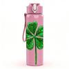1PC Four Leaf Green Lucky Clover Print 750ml Color Plastic Sports Water Bottle Leakproof Flip Straw Lid Suitable for Sports Office Home Use