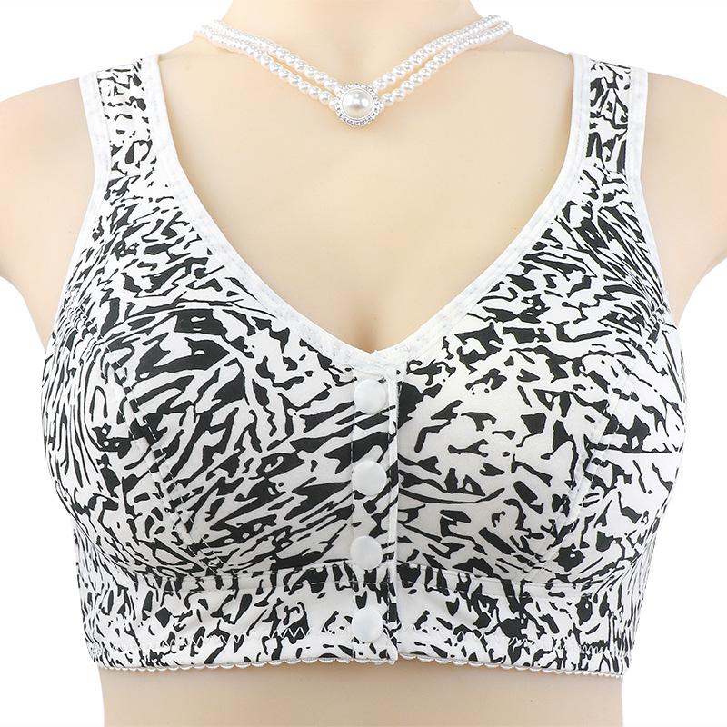 New Soft Cotton Thin Cup Front Buckle Underwear Women's Printed Lines No Steel Ring Vest Type Large Size Bra