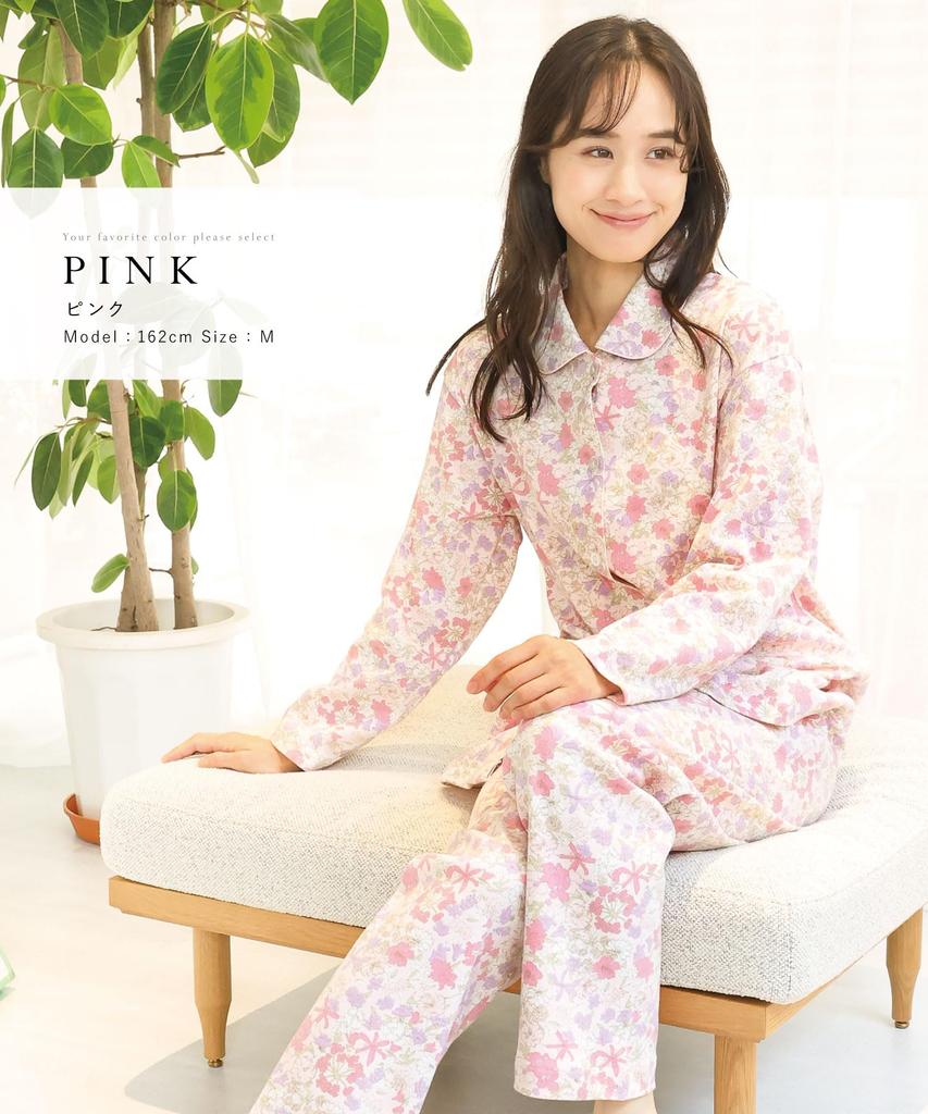 Nishiki Сделано в стране Гладкий длинный верх спереди и низ Длинная пружинная и осенняя домашняя одежда Женская пижама, Япония, Сшито, 100% хлопок, Материал,