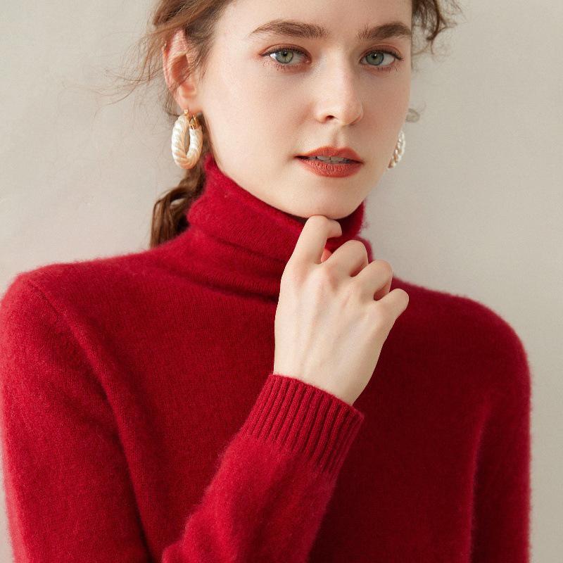 100% Cashmere Women's High Neck Slim Fit Sweater - Autumn/Winter Fashion Versatile Base Layer
