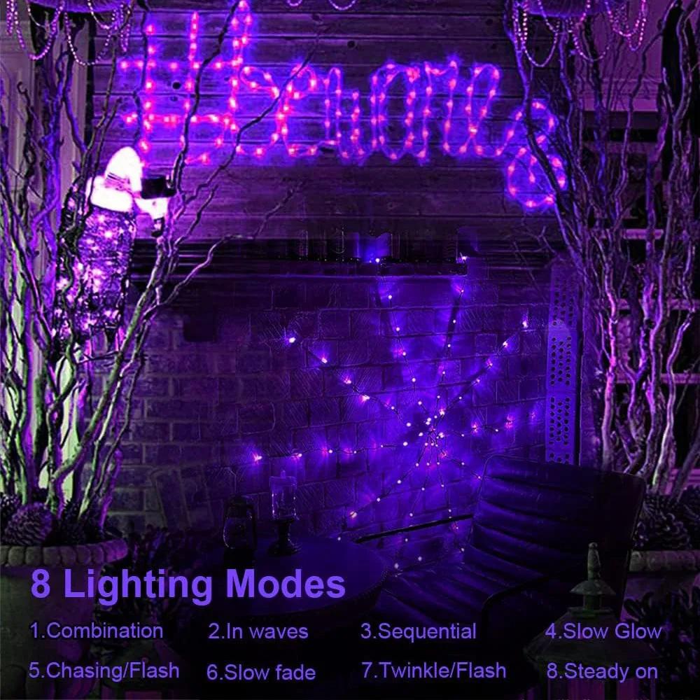 Battery Powered Halloween Spider Web Lights 70 LED Waterproof Cobweb Decorative String Lamp with 8 Modes For Haunted House Party