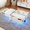 Home High-Gloss Coffee Table Marble Panel with 3 Drawers App Control Colorful Side Light Strip Rectangle Shape LED Tea Furniture