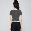 College style short sleeved T-shirt for women: Summer fashion versatile, slim fit, slimming and revealing belly button striped top