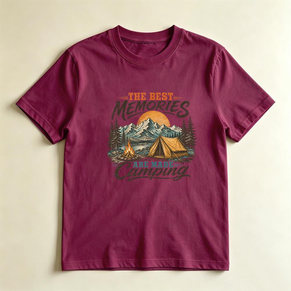 Camping Lover Gift TShirt Retro Mountain Sunset Tent Camp Print Short Sleeve Top Outdoor Adventure Nature Casual Tee
