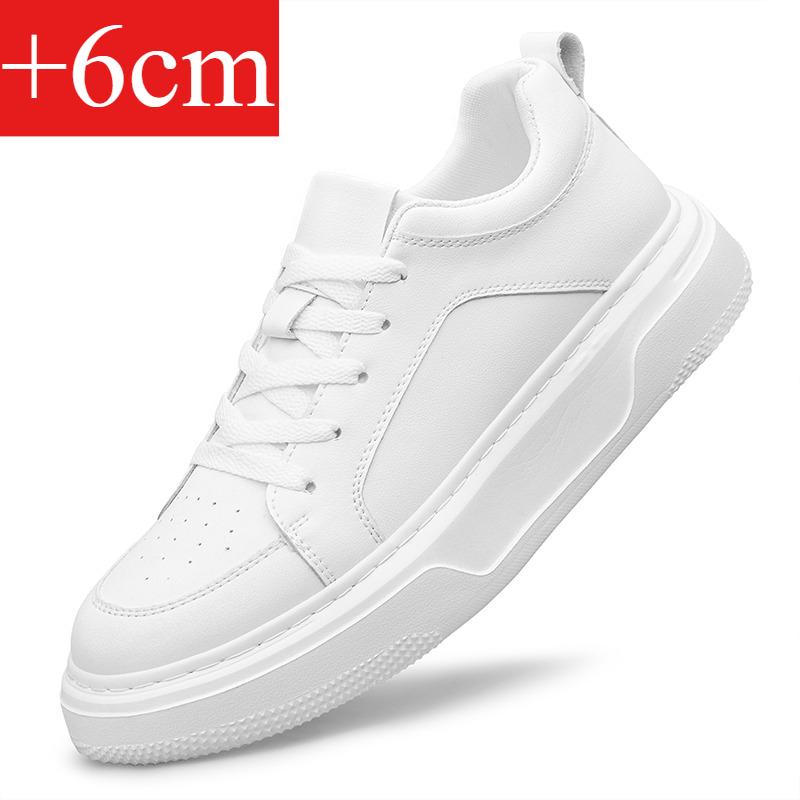 Men Faux Leather Platform Skate Shoes Hidden 6-8CM Height Increase Lace Up Soft Cushion Wear Resistant Daily Casual Sneakers
