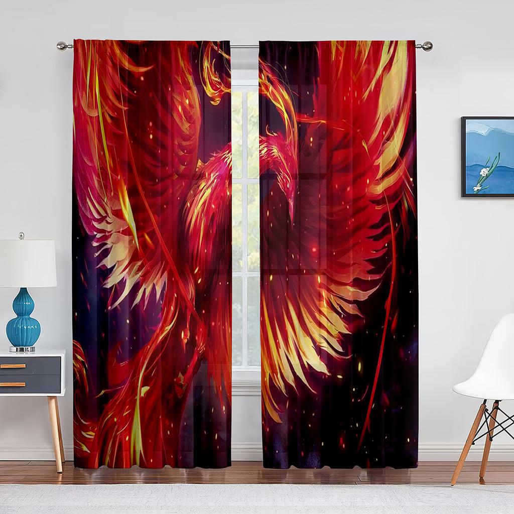 Феникс Пламя Птица Летающие Психоделические Животные Тюлевые Шторы для Декора Гостиной Прозрачная Вуаль Шторы для Спальни Оконные Жалюзи