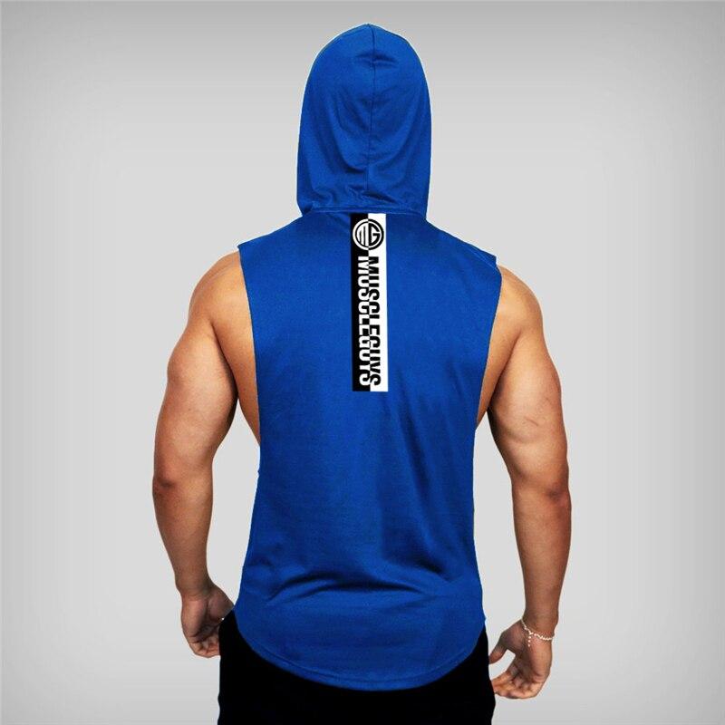 Muscleguys Свободный дышащий жилет с капюшоном для бодибилдеров, спортивные футболки без рукавов для бега