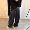 Plus Size Plaid Woolen Wide Leg Pants - Elastic Waist, Slimming, Hip Coverage, Women's Casual Straight Leg Long Pants