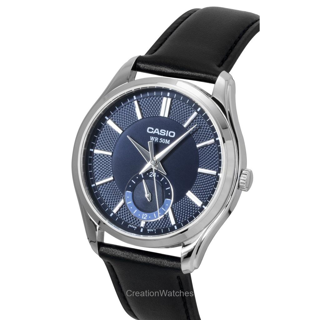 Casio Аналоговые Мужские Часы MTP-B315L-2AV с Синим Циферблатом и Кожаным Ремешком, Кварцевые