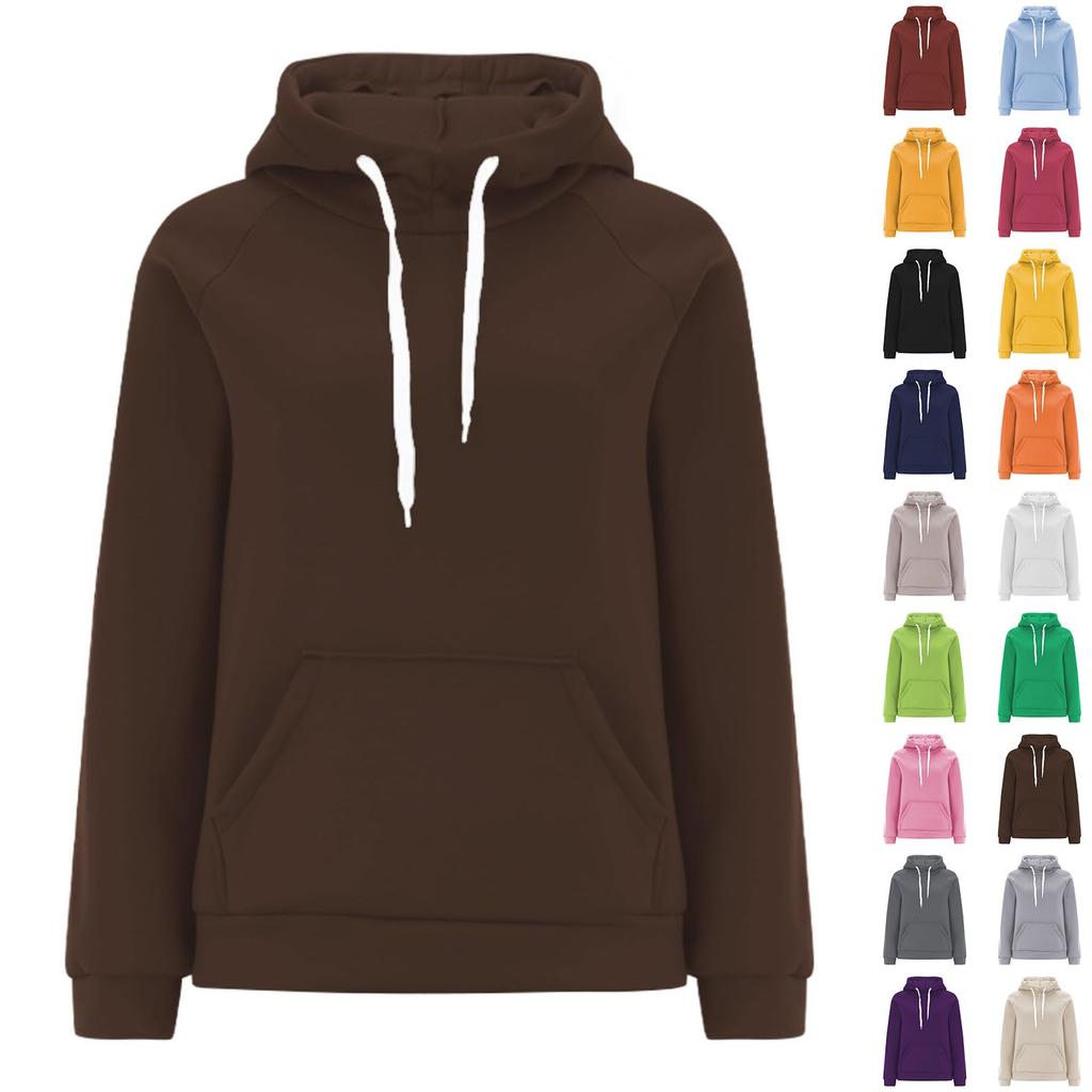 Women's Casual Loose Solid Color Long-sleeved Crewneck Sports Hoodie