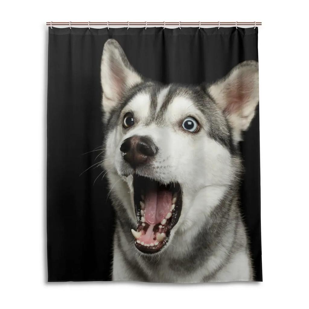 Cute Siberian Husky Shower Curtain Christmas Shower Curtain Set Husky Dog Puppy Bathroom Curtain Pet Dogs Christmas Home Decor