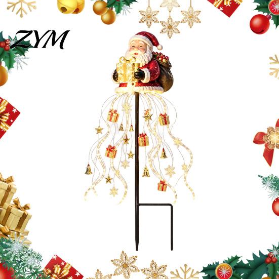 Festive Yard Display for Christmas Solar Santa Claus Garden Light, LED Holding Gift Box Stake Lawn Ornament with Cascading String Lights Outdoor Porch